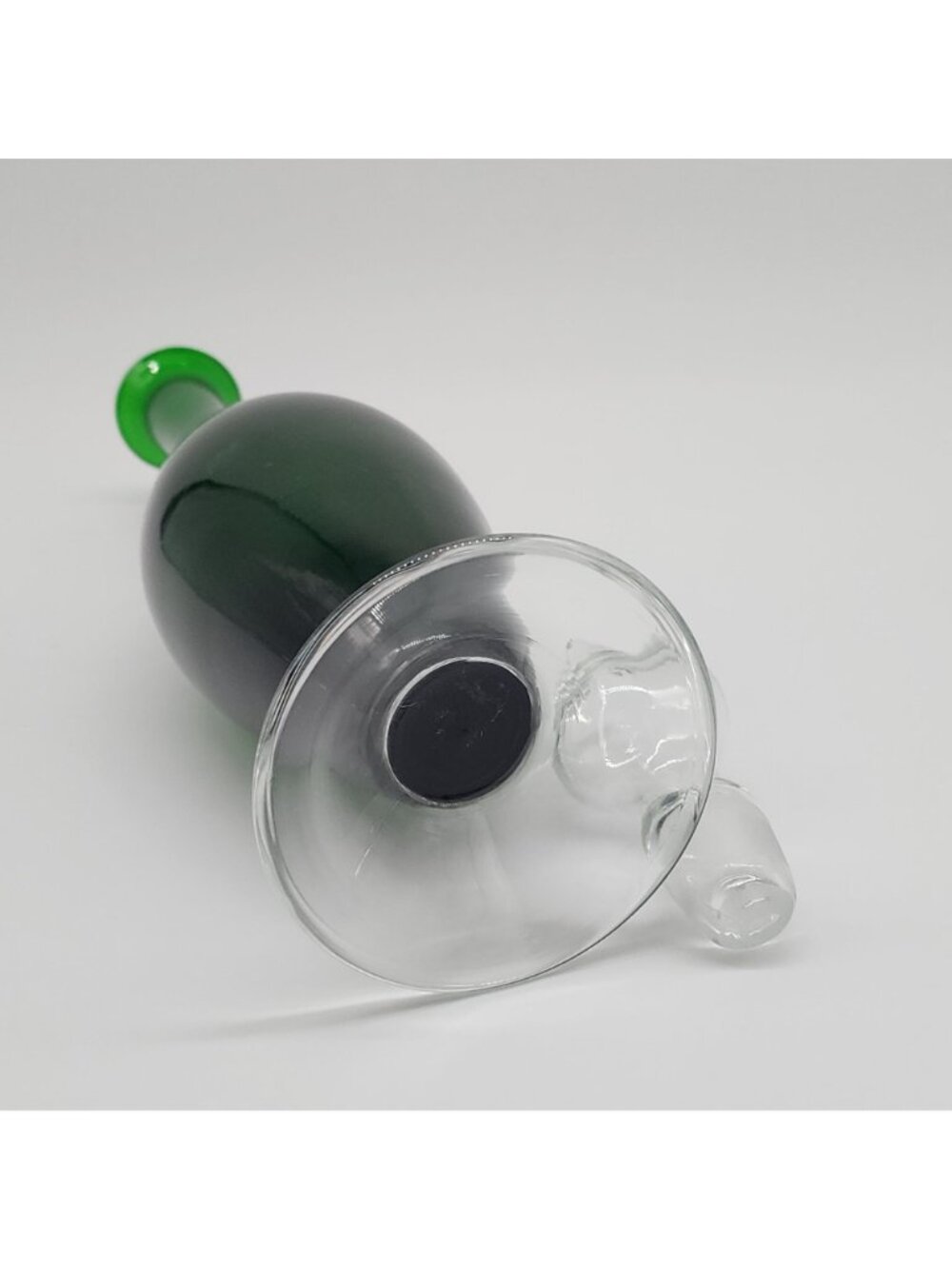 MCM Green Glass Decanter Hourglass Shape Clear Stopper & Base VTG 15" - Picture 2 of 6